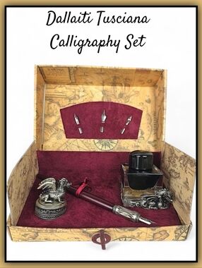 Dallaiti Calligraphy Set With Inkwell and Nibs NEW